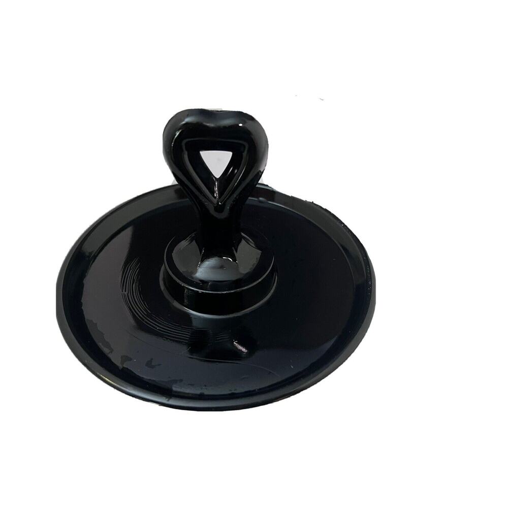Vintage Black Amethyst Glass Center Heart Handle Round Trinket Tidbit Tray